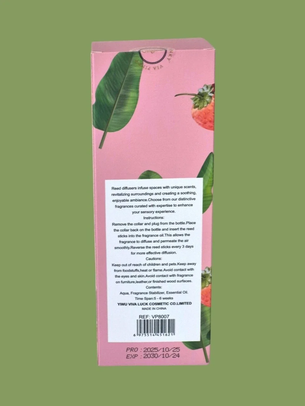 VIA PINKY Strawberry Poppy Scented Reed Diffuser - 33.8 fl oz / 100ml